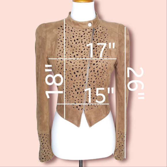 BCBGMaxAzria Skyler Faux Suede Cropped Moto Jacket Size Small Laser Cutouts - Picture 9 of 11